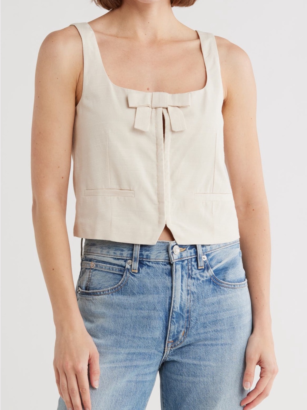 Vigoss Cream Bow-Front Sleeveless Camisole